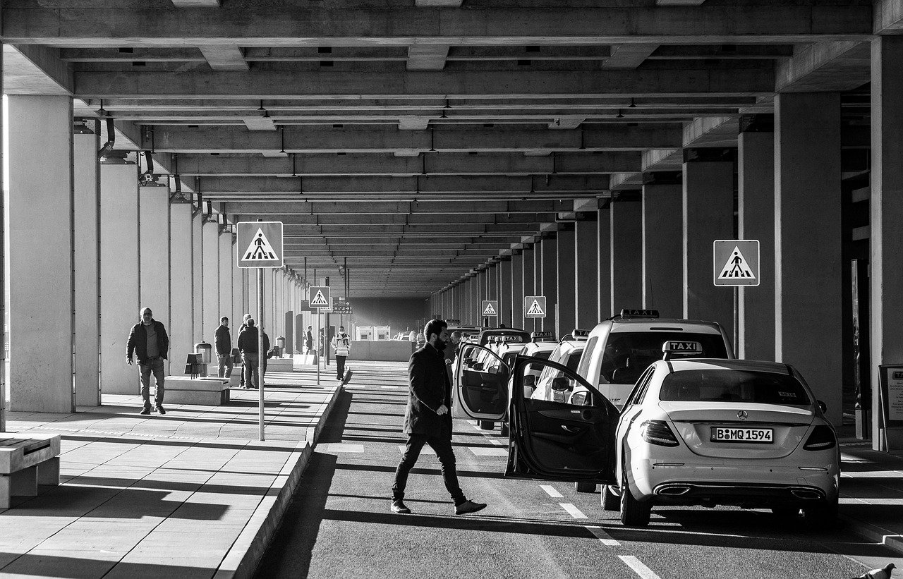 airport, taxi, terminal, road, monochrome, taxi stand, traffic, black and white, taxi, taxi, taxi, taxi, taxi